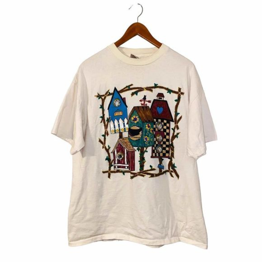 Vintage single stitch 1990s Powerpro by oreita‎ birdhouse screen print jeweled